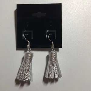 Custom made Genuine Leather Silver Tassel Earrings